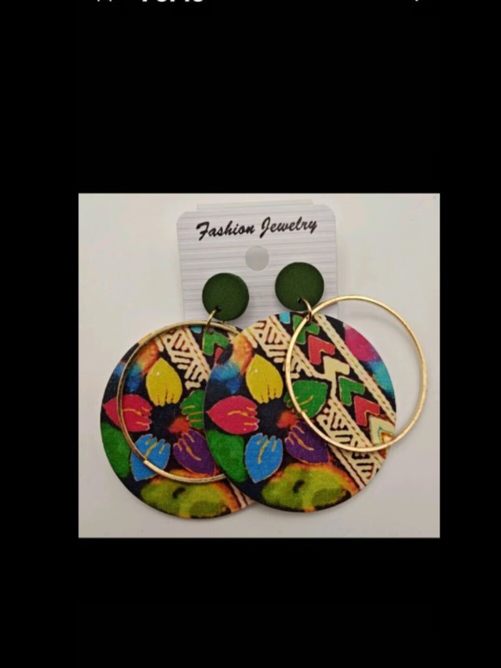 Hand Painted Wooden Round Screw in Earrings New